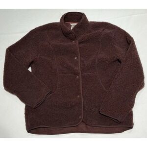 Avalanche Sherpa Jacket Womens Large Brown Snap Button Soft Cozy
